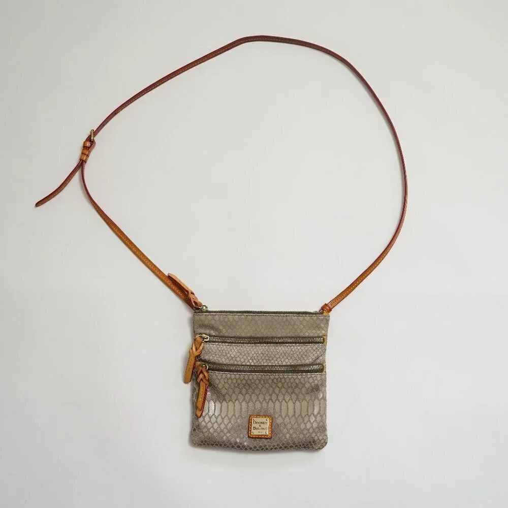 DOONEY & BOURKE “North South” Triple Zip Snake Skin Embossed Leather Crossbody